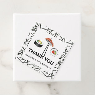 Etiquetas Para Recuerdos Sushi Cumpleaños blanco negro personalizado