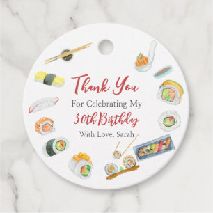 Etiquetas Para Recuerdos Sushi y Sashimi de Acuarela Cumpleaños Gracias