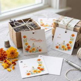 Etiquetas Para Recuerdos Tarjeta de cumpleaños floral de caléndula naranja 