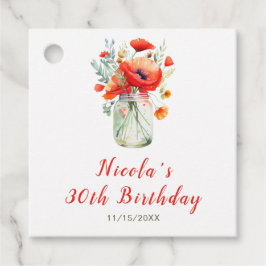Etiquetas Para Recuerdos Tarjeta de Cumpleaños Red Poppies Mason Jar