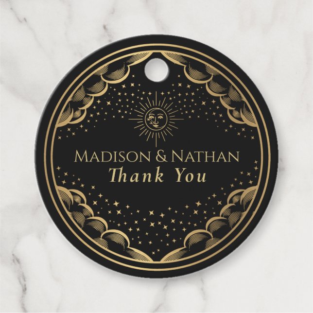 Etiquetas Para Recuerdos Tarot Sun y Moon Boda (Anverso)