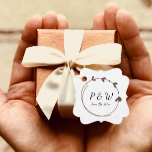 Etiquetas Para Recuerdos Taupe Boda de monograma de la corona simple