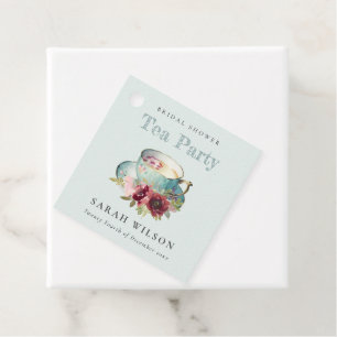 Etiquetas Para Recuerdos Taza de té floral dorada azul verdoso para fiesta