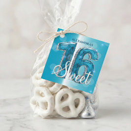 Etiquetas Para Recuerdos Teal Blue Diamond Gemstone Sweet 16 Birthday Party