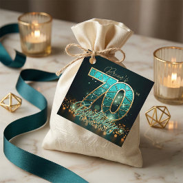 Etiquetas Para Recuerdos Teal Gold Mosaic 70th Birthday Thank You