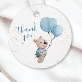 Etiquetas Para Recuerdos Teddy Bear Baby Shower Gold Blue Gracias
