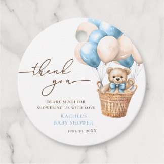 Etiquetas Para Recuerdos Teddy Bear Balloon Bearly Wait Blue Baby Shower