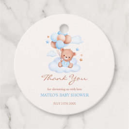 Etiquetas Para Recuerdos Teddy Bear Blue Tan Balloons Boy Baby Shower