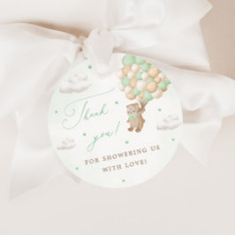 Etiquetas Para Recuerdos Teddy Bear con globos verdes gracias