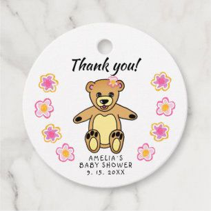 Etiquetas Para Recuerdos Teddy Bear Flowers Baby Shower Gracias