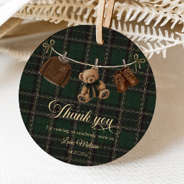 Etiquetas Para Recuerdos Teddy Bear Green Tartan Baby Shower