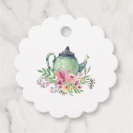 Etiquetas Para Recuerdos Tetera y flores de acuarela Fiesta del té