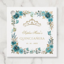 Tiara de quinceañera floral mariposa azul dorado
