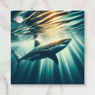Etiquetas Para Recuerdos Tiburón en el mar azul profundo y la luz del sol