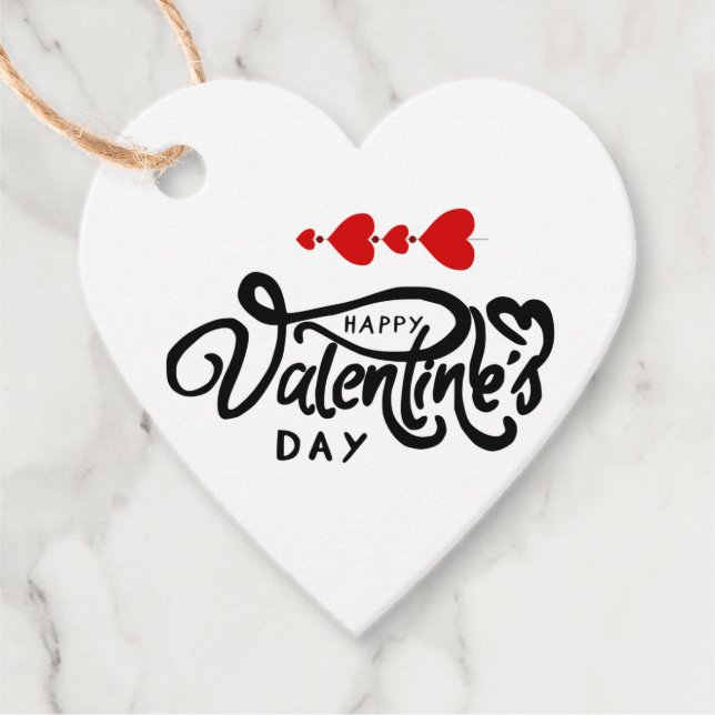 Etiquetas Para Recuerdos Tipografía de flecha romántica en el corazón rojo  (Anverso)
