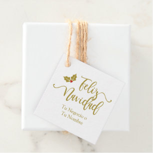 Etiquetas Para Recuerdos Tipografía en español Feliz Navidad con Acebo