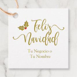 Etiquetas Para Recuerdos Tipografía en español Feliz Navidad con Acebo