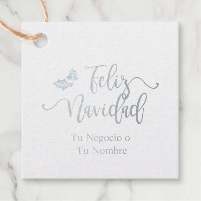 Etiquetas Para Recuerdos Tipografía en Español Feliz Navidad y Acebo (Anverso)