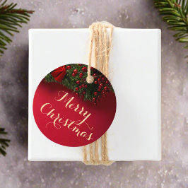 Etiquetas Para Recuerdos Tipografía roja y dorada Feliz Navidad