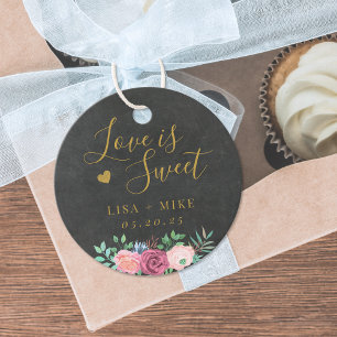 Etiquetas Para Recuerdos Tiza Oscura y Floral Amor es Dulce Boda
