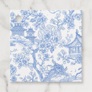 Etiquetas Para Recuerdos Toile de Chinoiserie Azul Dragón Flor de Cerezo