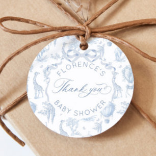 Etiquetas Para Recuerdos Toile de Jouy Animales de Safari Azul Baby shower