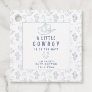 Etiquetas Para Recuerdos Toile de Jouy Azul Vaquero Baby Shower Occidental