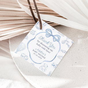 Etiquetas Para Recuerdos Toile de Jouy Blue Bow Chinoiserie Boy Baby Shower