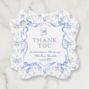 Etiquetas Para Recuerdos Toile Teddy Bear Dusty Blue Baby Shower Gracias