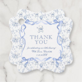 Etiquetas Para Recuerdos Toile Teddy Bear Dusty Blue Baby Shower Gracias
