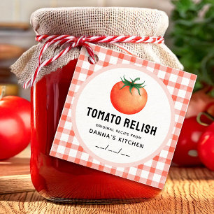 Etiquetas Para Recuerdos Tomate Relish con tomate y patrón a cuadros