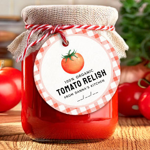 Etiquetas Para Recuerdos Tomate Relish con tomate y patrón a cuadros