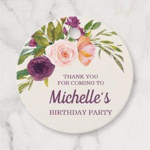 Etiquetas Para Recuerdos Tono Rosa Floral Crema Cumpleaños Agradecimiento