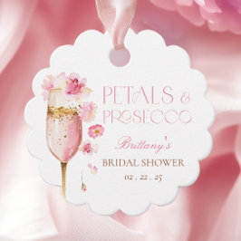 Etiquetas Para Recuerdos Torta Nupcial de Pétalos Rosados Prosecco