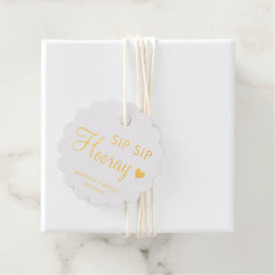 Etiquetas Para Recuerdos Torta Nupcial Simple Corazón Dorado Moderno