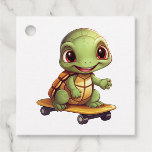 Etiquetas Para Recuerdos Tortuga Monopatín, Diseño de Animal Atlético