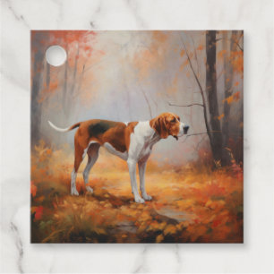 Etiquetas Para Recuerdos Treeing Walker Coonhound in Autumt Leaves fall
