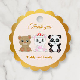Etiquetas Para Recuerdos Tres osos adorables gracias a los dorados y beige 