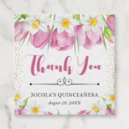 Etiquetas Para Recuerdos Tulipanes rosados y narcisos al acuarela para Quin