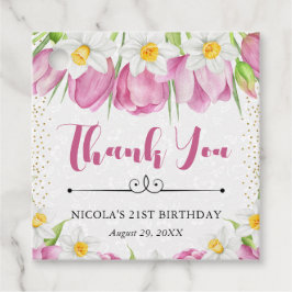 Etiquetas Para Recuerdos Tulipanes rosados y narcisos cumpleaños acuarela