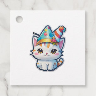 Etiquetas Para Recuerdos Un gato lindo sostiene a un fiesta de Año Nuevo