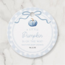 Un lazo azul de pequeña calabaza Otoño Baby Shower