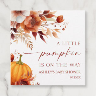 Etiquetas Para Recuerdos Un pequeño calabaza rusto Baby Shower con flores d