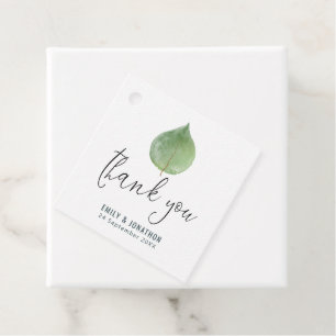 Etiquetas Para Recuerdos Una hoja verde única de eucalipto Gracias boda