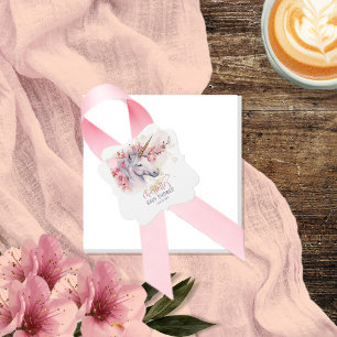 Etiquetas Para Recuerdos Unicornio místico   Chica Floral Rosa Baby Shower