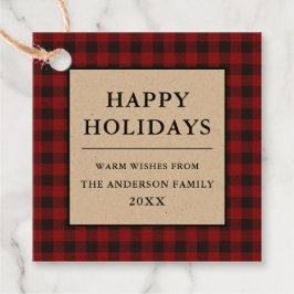 Etiquetas Para Recuerdos Vacaciones felices de Red Buffalo Plaid Kraft