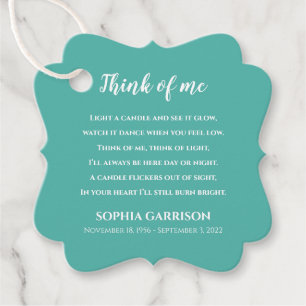 Etiquetas Para Recuerdos Verde azulado Blue Think Of Me Celebration of Life