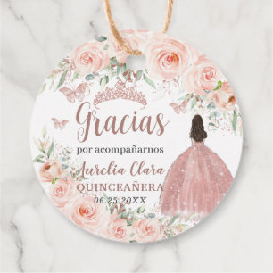 Etiquetas Para Recuerdos Vestido de princesa de quinceañera con flores rosa
