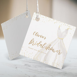 Etiquetas Para Recuerdos Vestido elegante de brillo dorado para ducha nupci