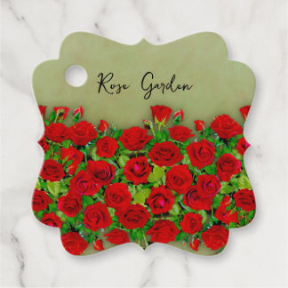 Etiquetas Para Recuerdos Vibrant Red Rose Garden Floral Pattern